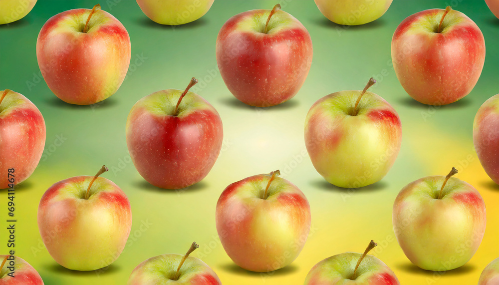 Poster seamless background with red ripe apples on a yellow-green gradient