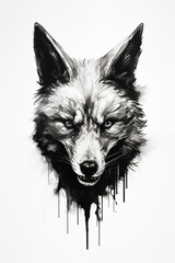 angry fox black and white scary halloween animal design