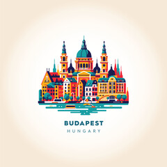 Obraz premium Budapest's Grandeur: Colorful Vector Illustration of Hungary's Capital