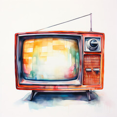 Watercolor Illustration of a Television: Soft Brushstrokes and Vibrant Hues in Aquarelle Technique