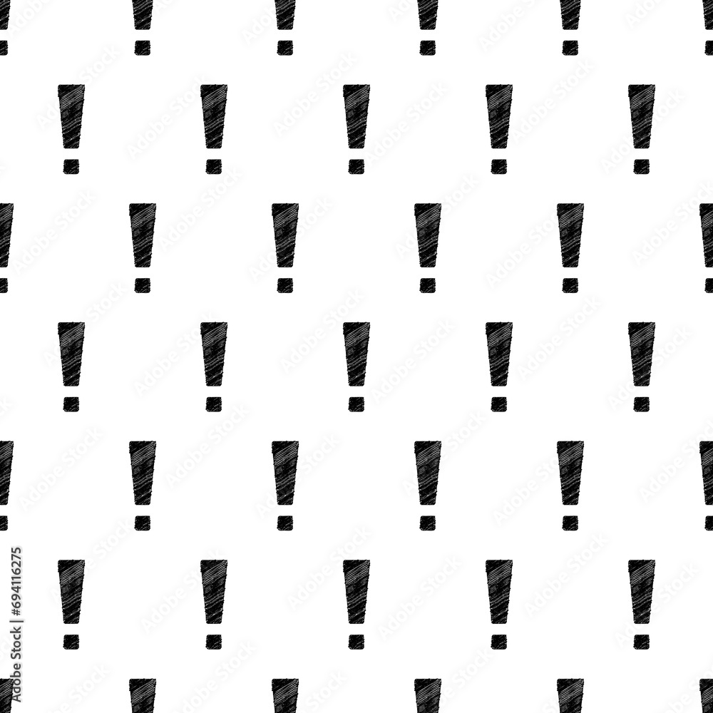 Poster exclamation mark seamless pattern. repeating important patern. black simple attention marks on white
