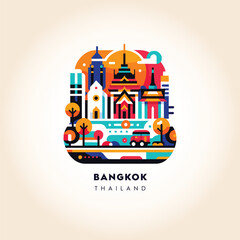 Bangkok City Vibrance: Colorful Circle Vector Illustration of Thailand's Capital