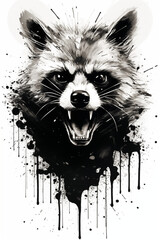 angry raccoon black and white scary halloween animal design