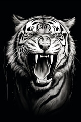 angry tiger black and white scary halloween design