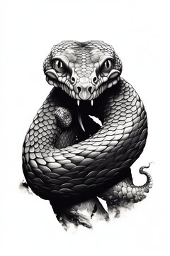 angry snake black and white scary halloween design