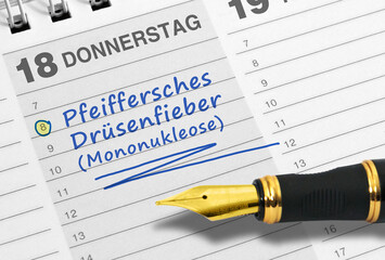 Diagnose; Pfeiffersches Drüsenfieber (Mononukleose), Terminheftnotiz