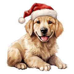 Golden Retriever with a santa hat on its head