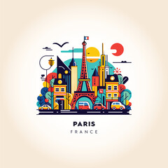 Stylized Vector of the Iconic Eiffel Tower and Cityscape of Paris - obrazy, fototapety, plakaty