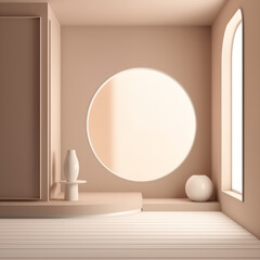 Minimalist Monochrome Room with Circular Mirror and Arched Window  Minimalist Aesthetic Decor AI Generated