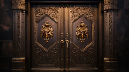 A majestic bronze door featuring subtle Passover-themed engravings, hinting at stories from generations past
