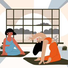 Two girls in yoga studio