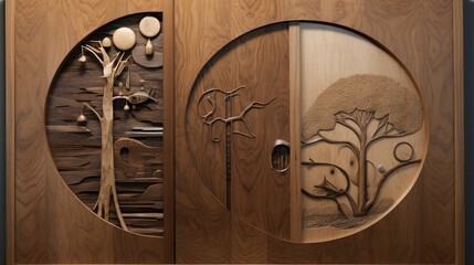 A wooden Passover door, its natural grain intertwined with subtle yet meaningful holiday motifs