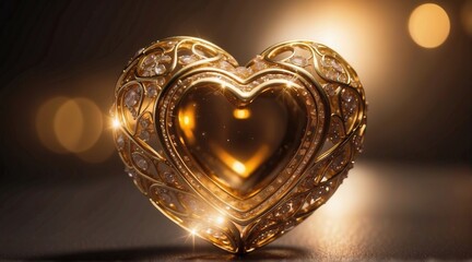 Shimmering golden heart, luxury present greeting card