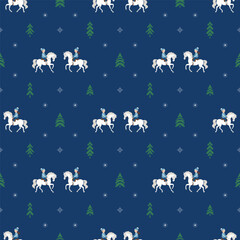 Christmas seamless background, children and horses, a great choice for wrapping paper