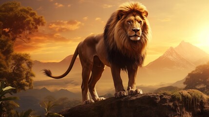 View of lion with nature background