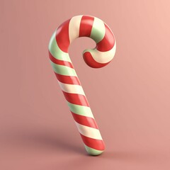 Sweet candy cane. Shiny 3d cartoon illustration. 