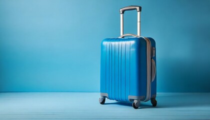 blue suitcase on a blue background minimalism mockup