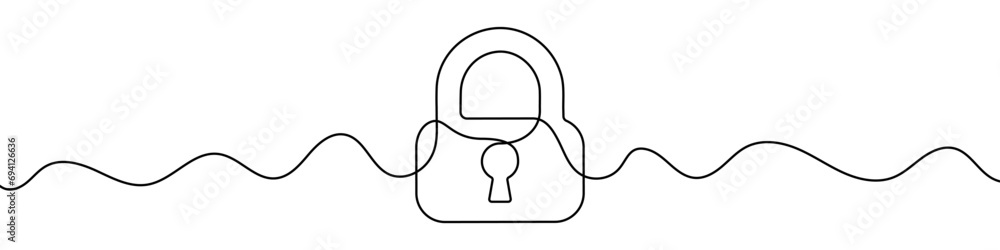Poster continuous editable line drawing of padlock. single line padlock icon.