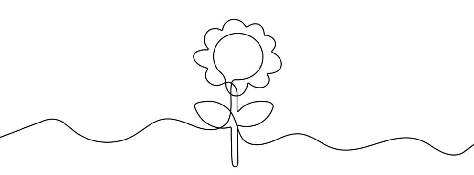 Continuous editable line drawing of sunflower. Single line sunflower icon.