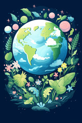 Fototapeta na wymiar cute Illustration of the planet earth struggling because of climate change