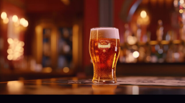 Cold beer elegantly poured into a glass from a tap