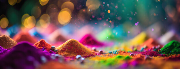 Colorful Holi Celebration in Selective Focus. Festive colors soar against a blurred backdrop, creating a joyful and vibrant scene