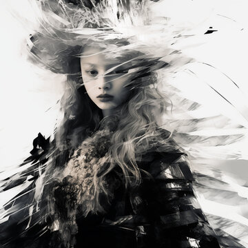 Ethereal Portrait Of A Woman In Monochrome Abstract Art