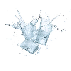 Ice cubes splashing isolated on transparent background, cut out, png