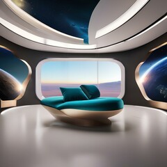A space-inspired interior design featuring zero-gravity seating and bioengineered plant ecosystems2