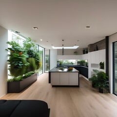 A garden room incorporating futuristic vertical gardening and smart climate regulation1