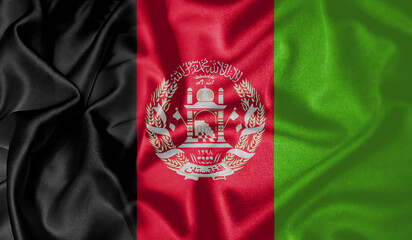Afghanistan flag waving fluttering in the wind with realistic texture fabric silk satin background