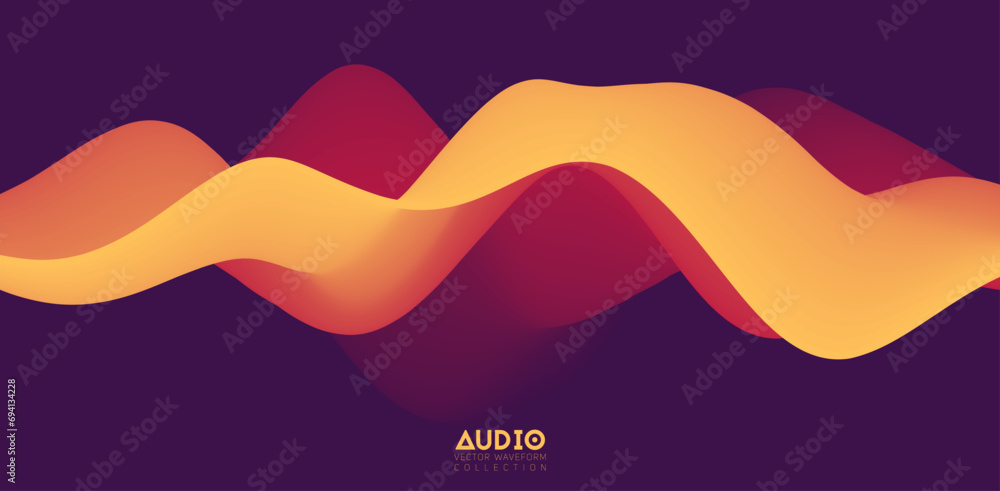 Poster sound wave visualiztion. 3d orange solid waveform. voice sample pattern.