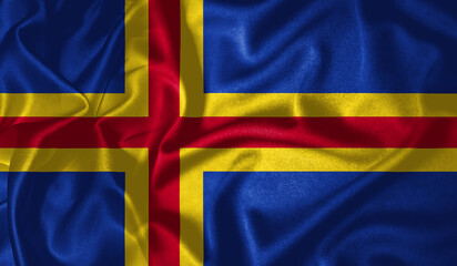 Aland flag waving fluttering in the wind with realistic texture fabric silk satin background