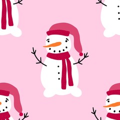 Winter seamless snowman pattern for fabrics and textiles and packaging and gifts and cards and linens and kids