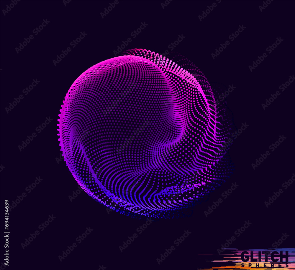 Poster abstract vector colorful mesh on dark background. futuristic style card. corrupted point sphere