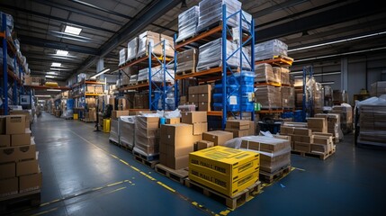 Warehouse Shelves Laden with Pallets - AI Generated