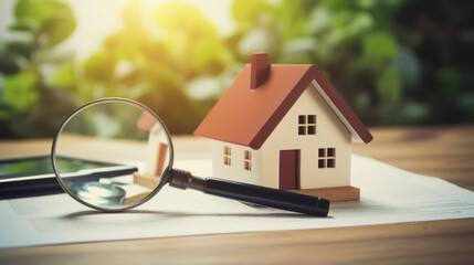 House model and magnifying glass with a checklist for home inspection - Powered by Adobe