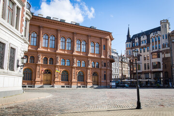 Obraz premium Historic buildings in old town of Riga, Latvia in the Baltic States