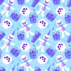 Cartoon winter animals seamless white bears pattern pattern for wrapping paper and fabrics and Christmas packaging