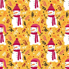 Winter seamless snowman pattern for fabrics and textiles and packaging and gifts and cards and linens and kids