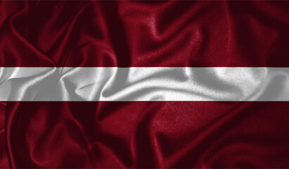 Latvia flag waving fluttering in the wind with realistic texture fabric silk satin background