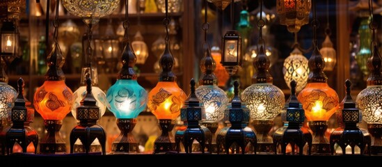 Middle Eastern lanterns on sale at Khan El Khalili market in Cairo, Egypt.