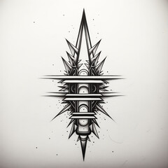 Contemporary Tribal Aesthetics: Dynamic Spiky Tattoo Design with Ladder Motif in Bold Black Ink on White Background