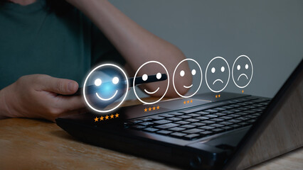 Customer review satisfaction feedback survey concept, Employee give rating to service experience on...