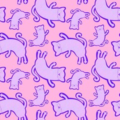 Halloween animals seamless cats pattern for wrapping paper and fabrics and linens and kids clothes print