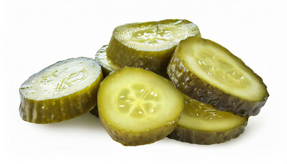 Pickled cucumber slices isolated on white background with clipping path;