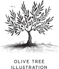 Handdrawn Olive tree illustration