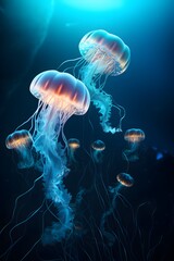 jellyfish in the dark underwater image