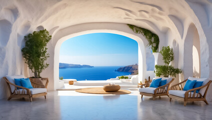 Obraz na płótnie Canvas Beautiful area travel the balcony, sea view, Santorini Greece