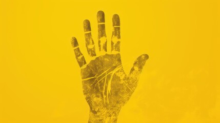 Black handprint on a yellow background